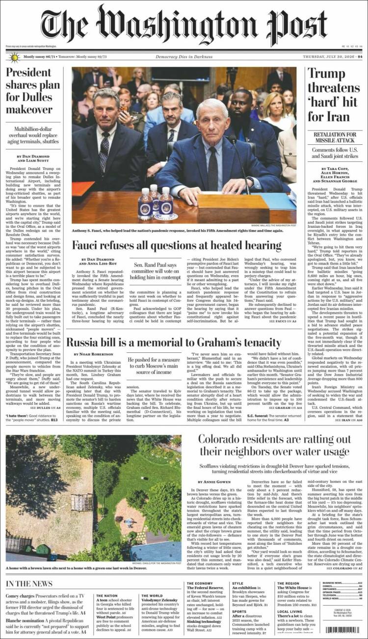 Portada de The Washington Post (USA)