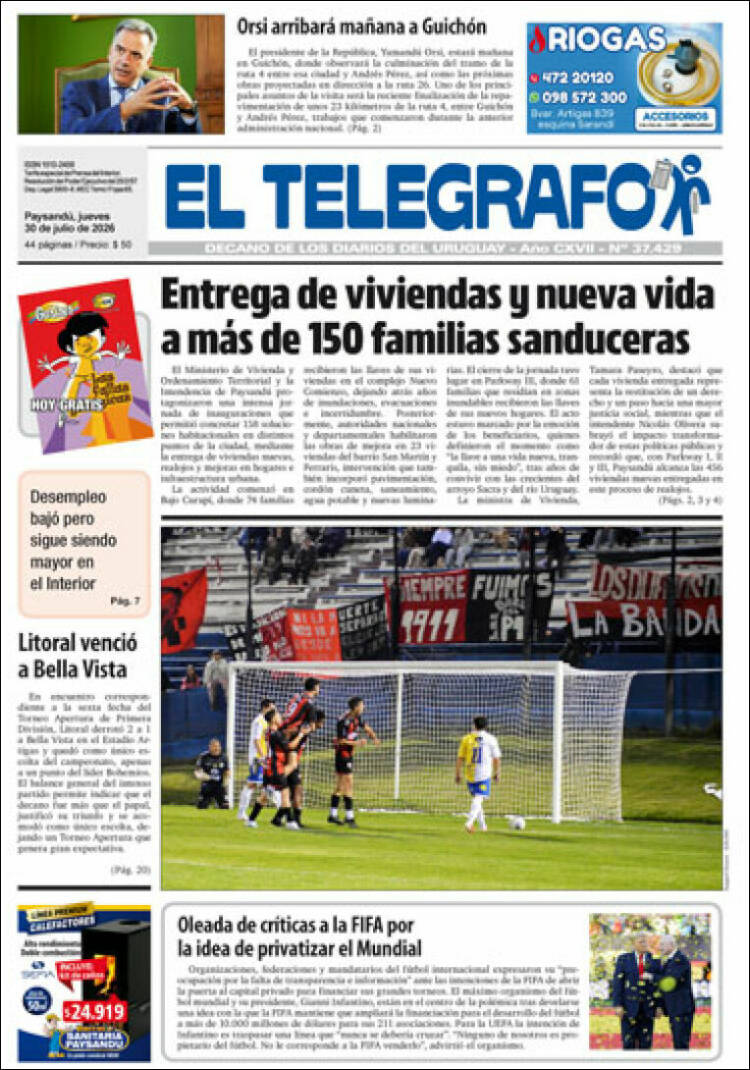 Portada de El Telégrafo (Uruguay)