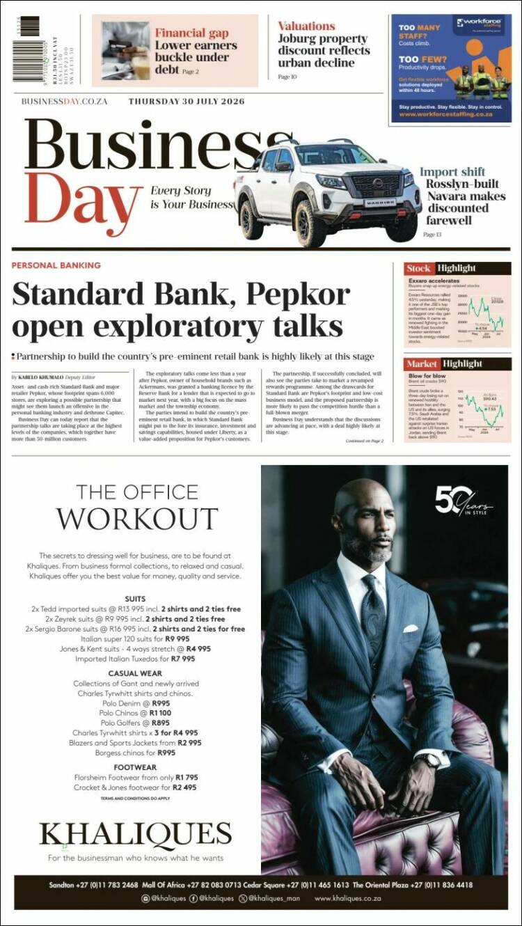 Portada de Business Day (Sud&aacute;frica)