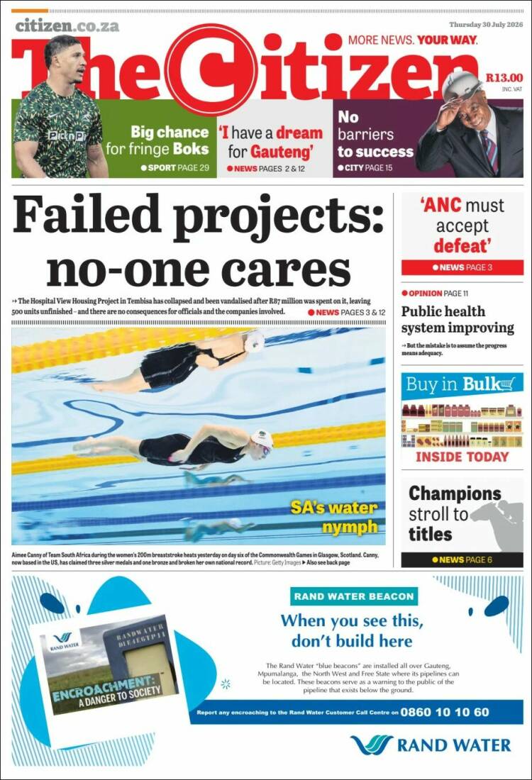Portada de The Citizen (Sud&aacute;frica)