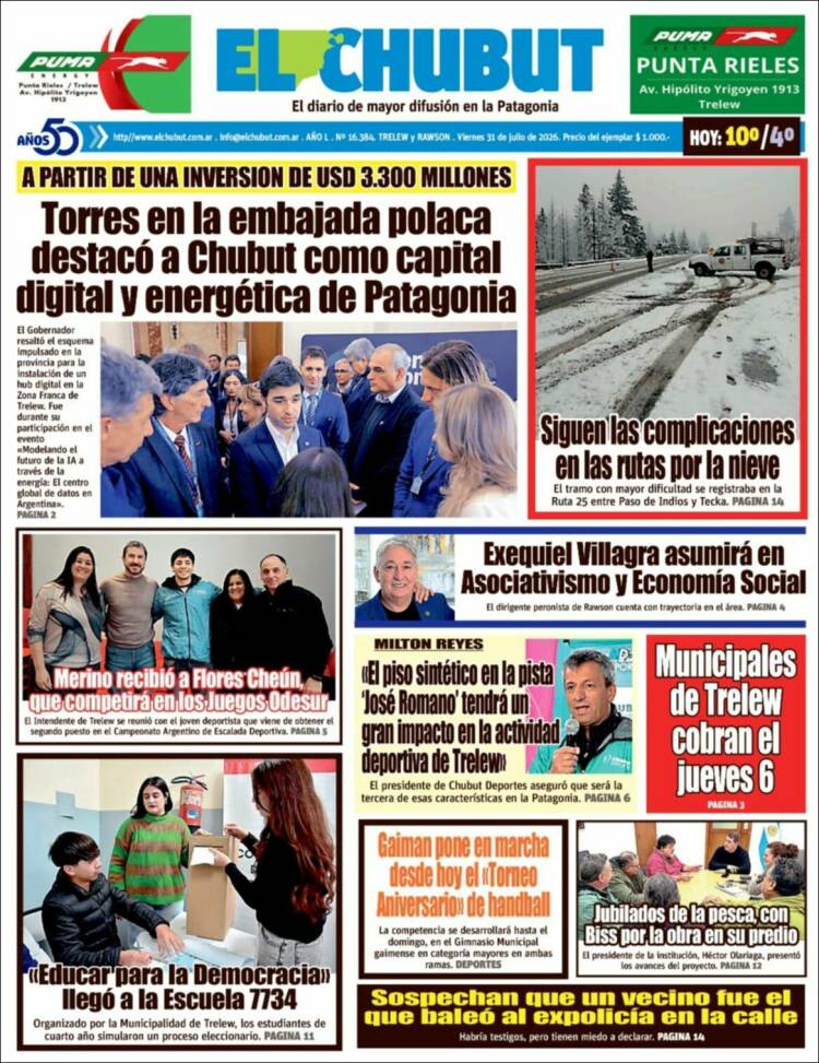 Portada de El Chubut (Argentina)