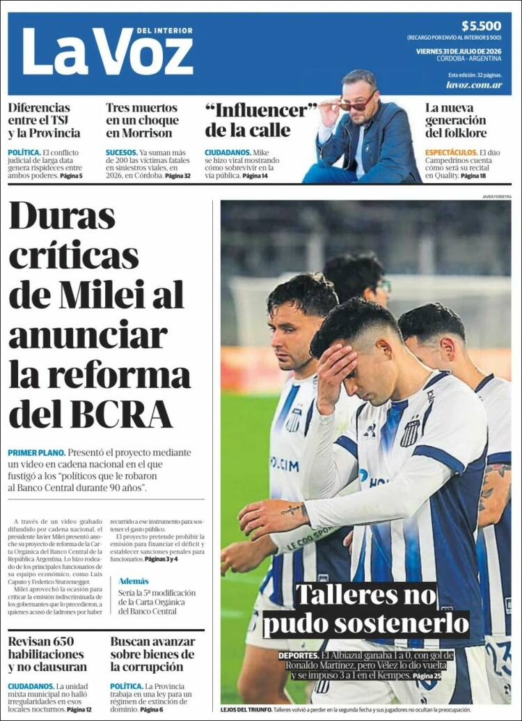Portada de La Voz del Interior (Argentina)