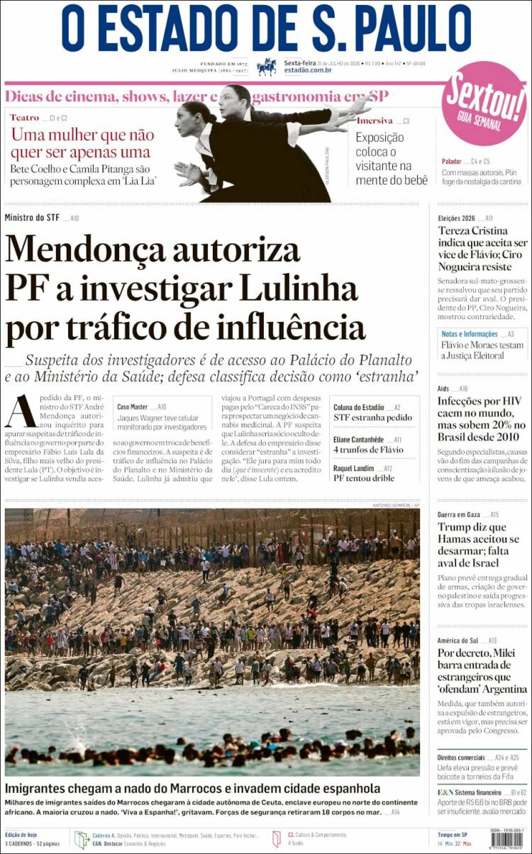 Portada de O Estado de São Paulo (Brasil)