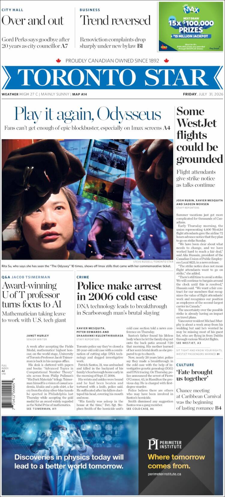 Portada de The Toronto Star (Canad&aacute;)
