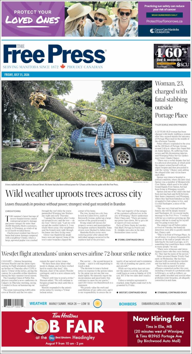 Portada de Winnipeg Free Press (Canad&aacute;)