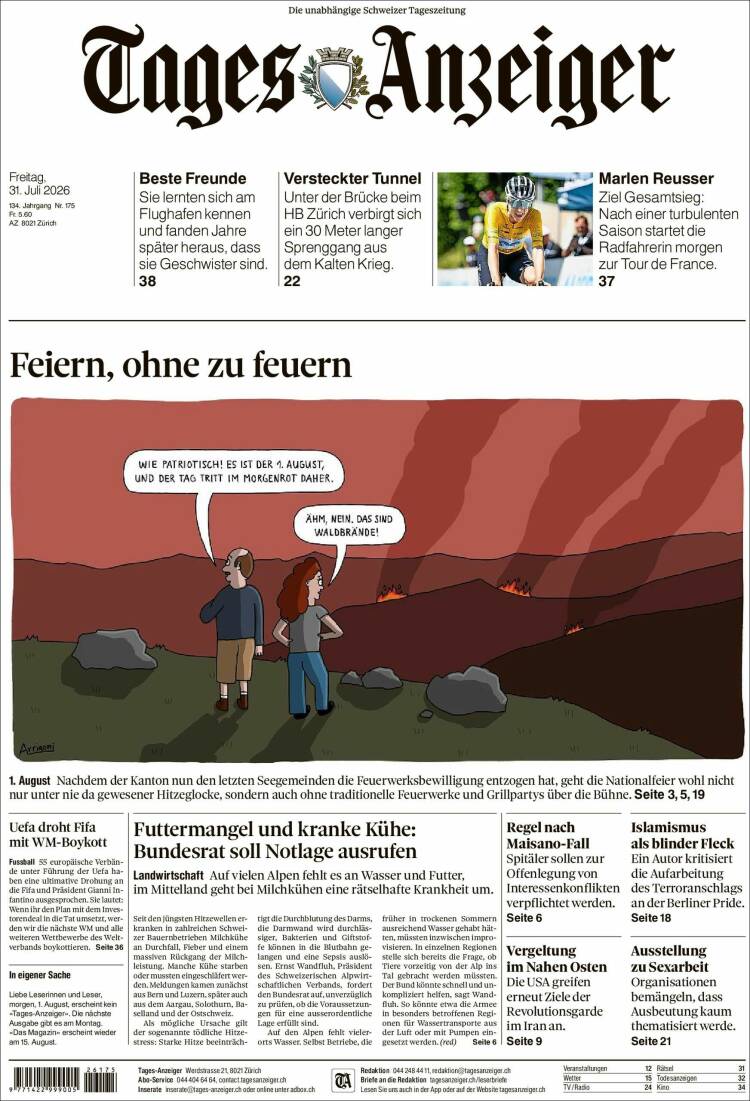 Portada de Tages-Anzeiger (Suiza)