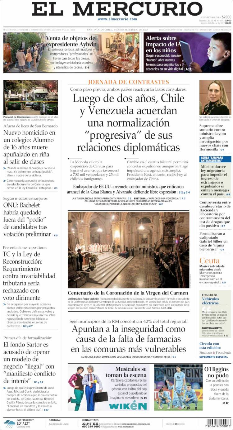 Portada de El Mercurio (Chile)
