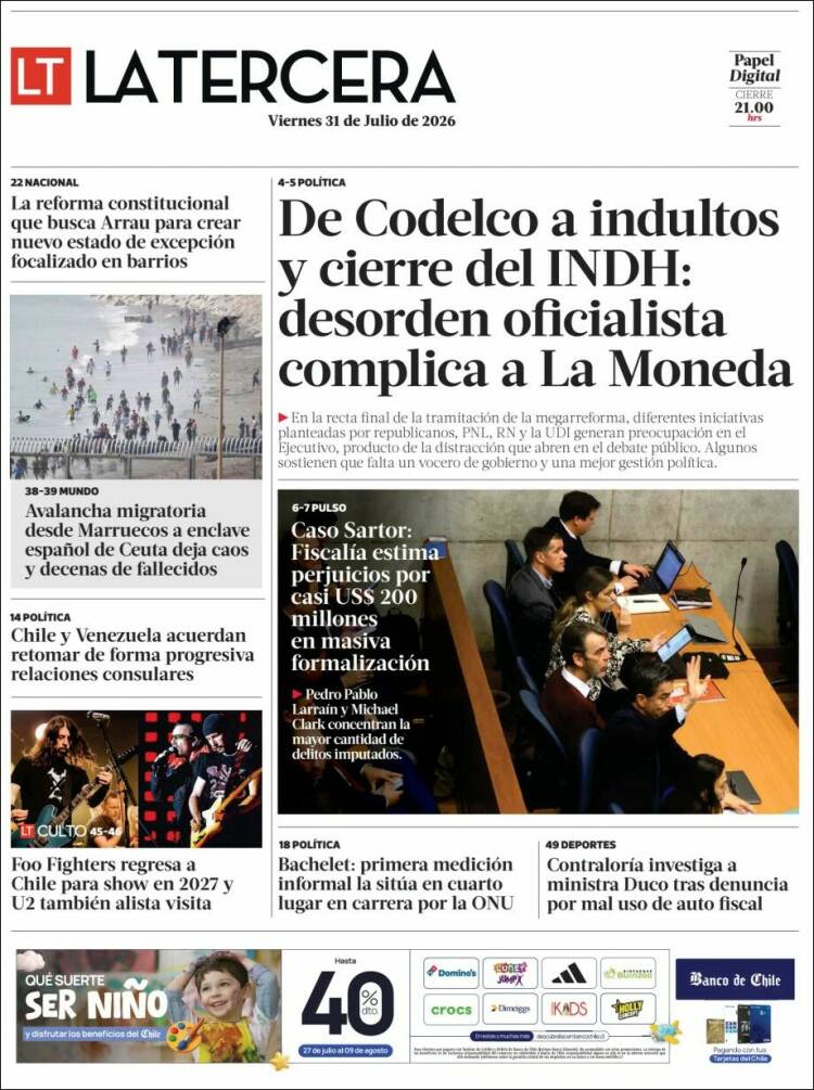 Portada de La Tercera (Chile)