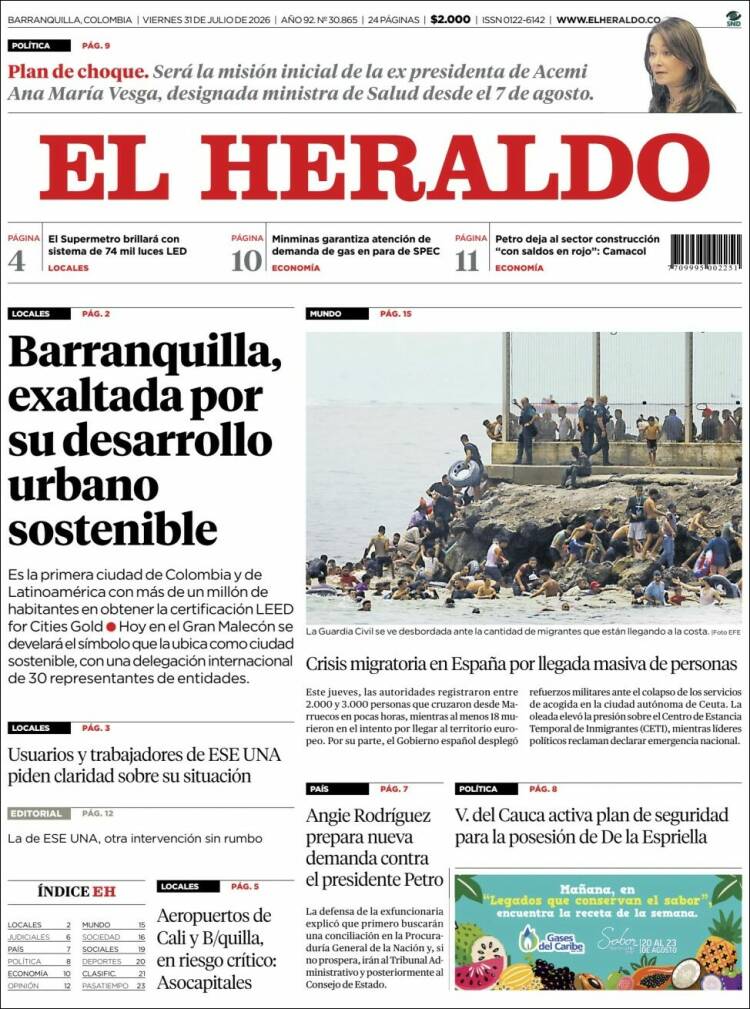 Portada de El Heraldo (Colombia)