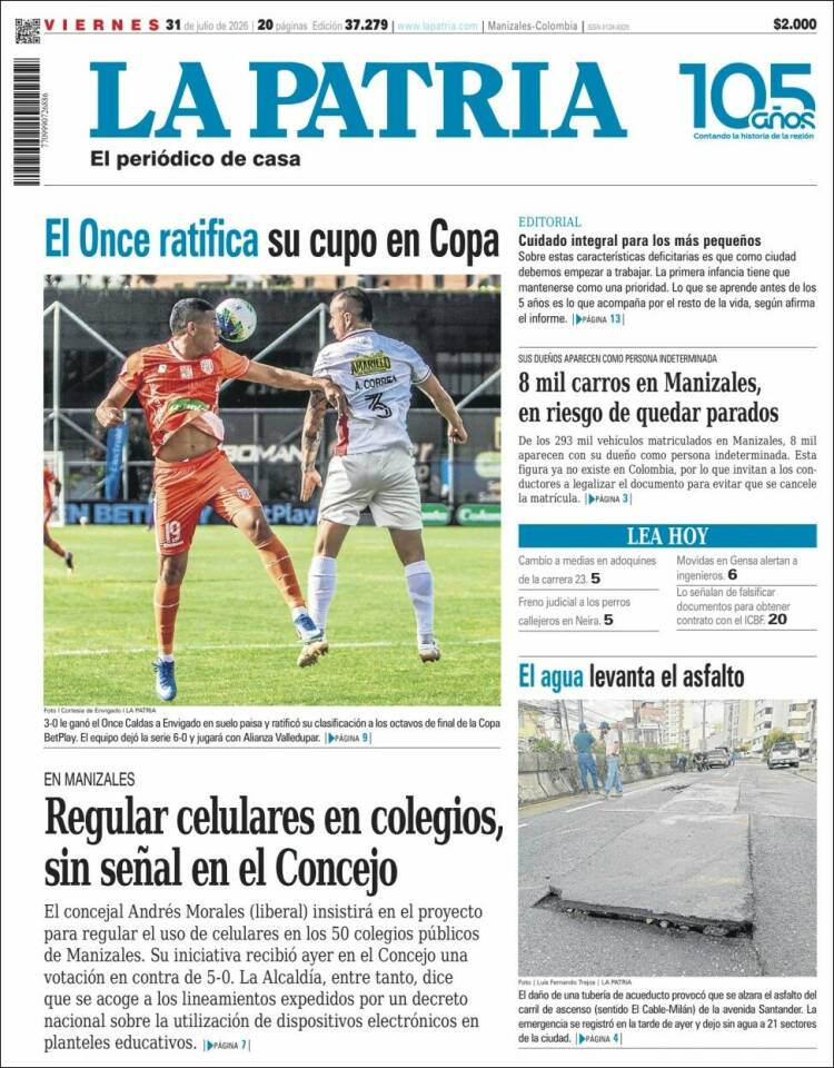 Portada de La Patria (Colombia)