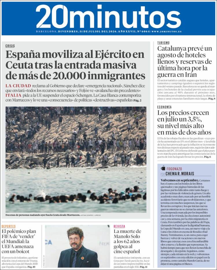 Portada de 20 Minutos - Barcelona (Espa&ntilde;a)