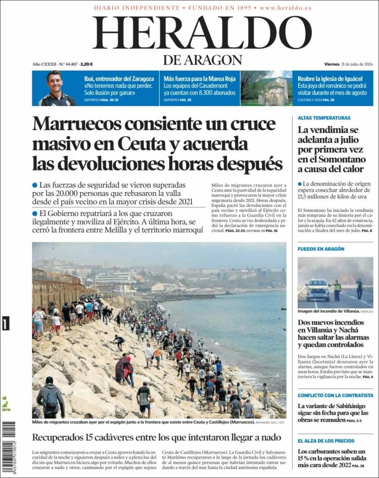 Portada de Heraldo de Aragón (Espa&ntilde;a)