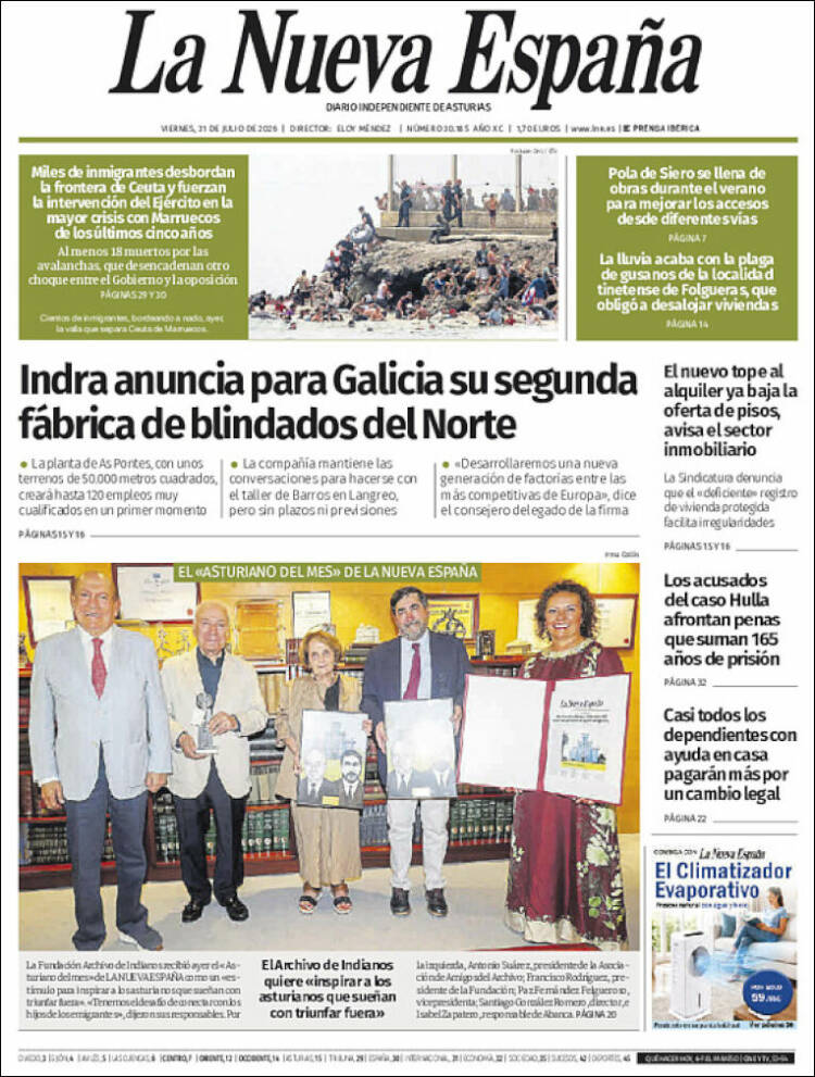 Portada de La Nueva España (Espa&ntilde;a)