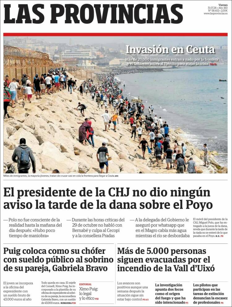 Portada de Las Provincias (Espa&ntilde;a)