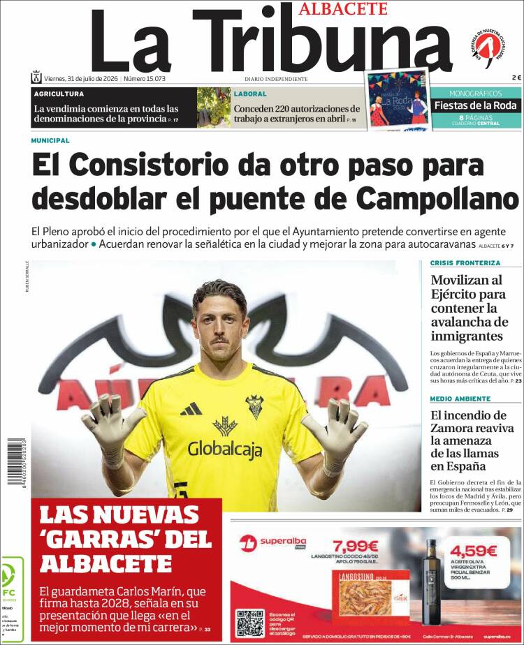 Portada de La Tribuna de Albacete (Espa&ntilde;a)