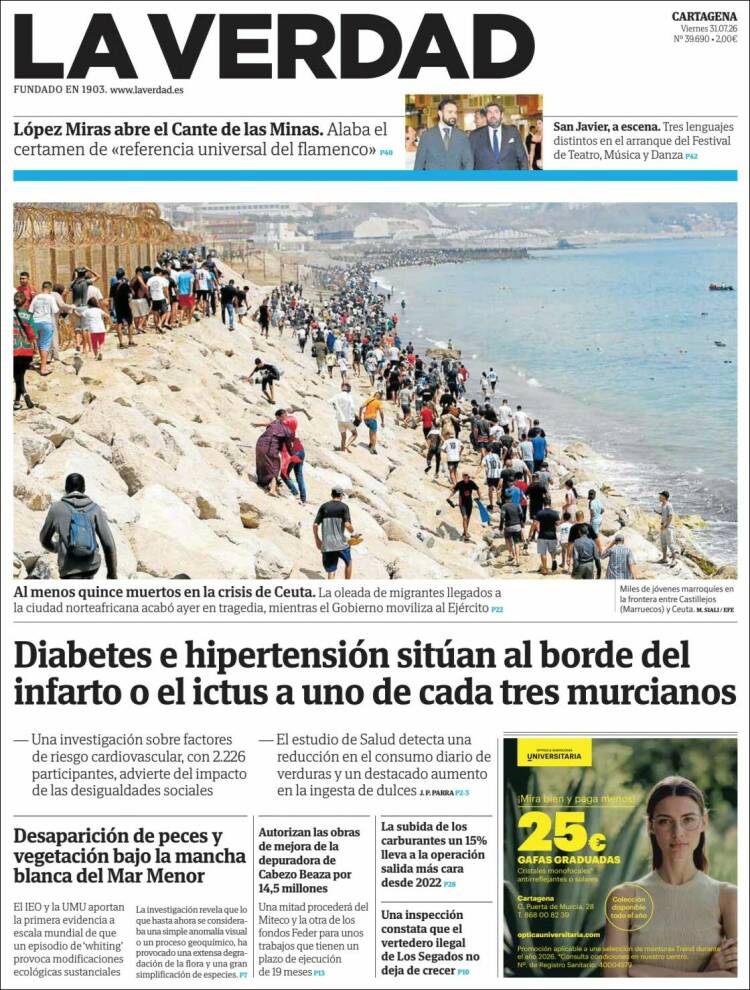 Portada de La Verdad de Cartagena (Espa&ntilde;a)