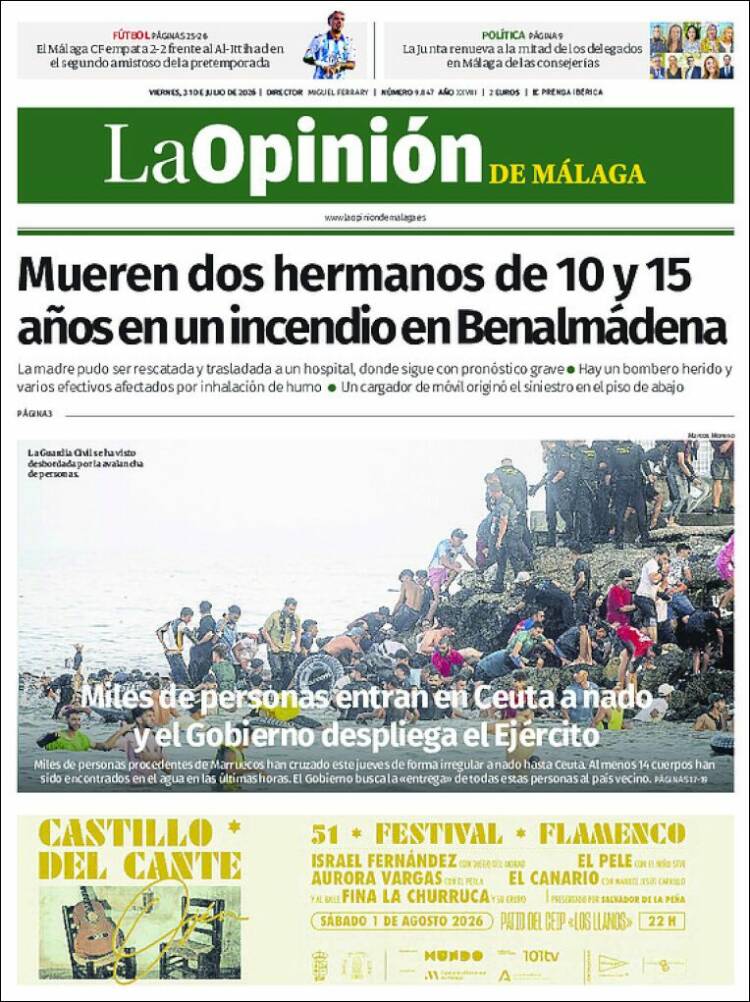 Portada de La Opinión de Málaga (Espa&ntilde;a)