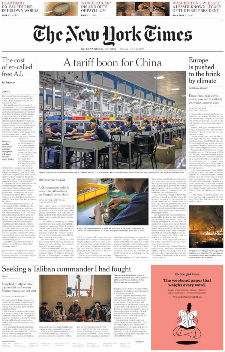 Portada de International New York Times (Europa)