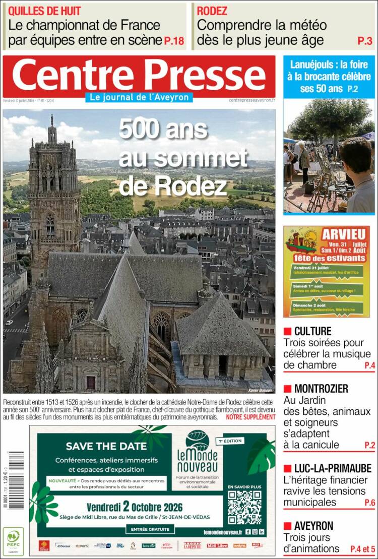 Portada de Centre Presse (Francia)