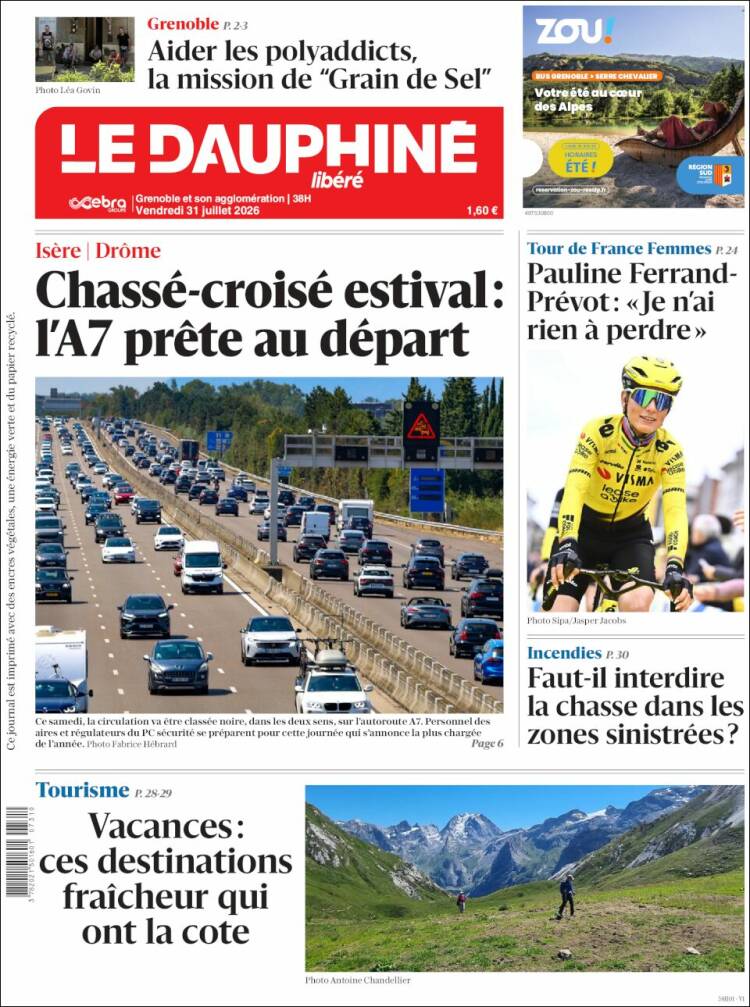 Portada de Le Dauphiné Libéré (Francia)