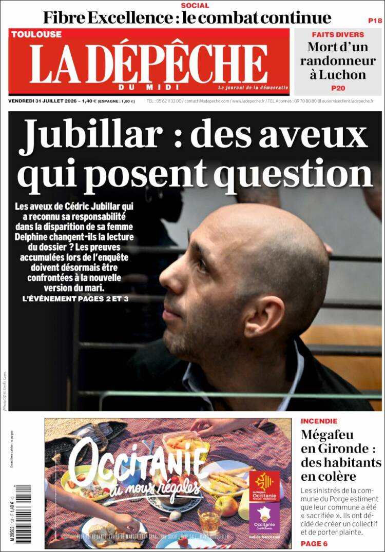 Portada de La Dépêche du Midi (Francia)