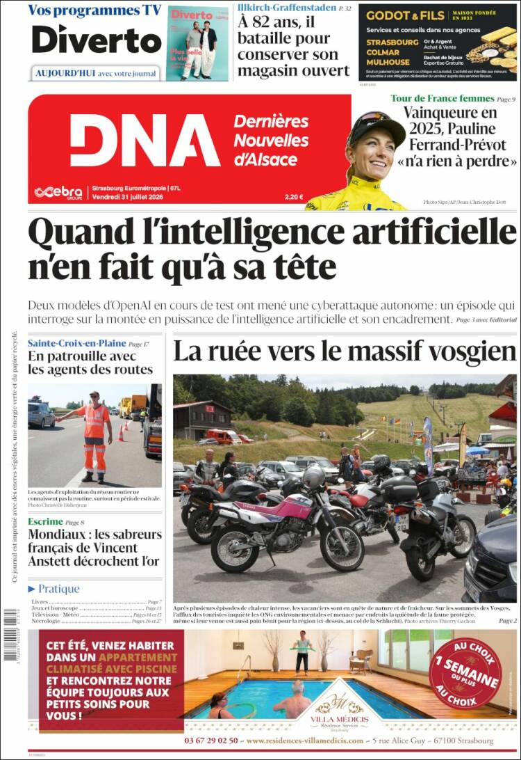 Portada de Les Dernières Nouvelles d'Alsace (Francia)