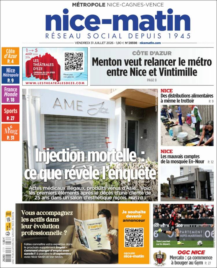 Portada de Nice-Matin (Francia)