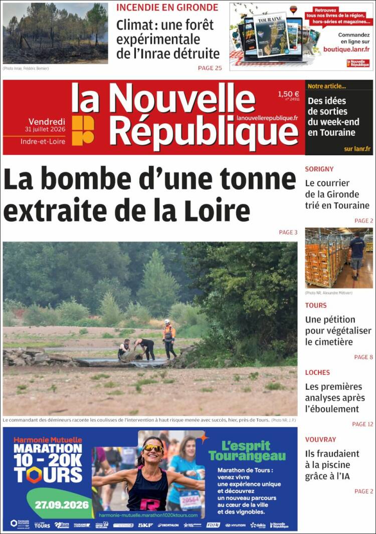 Portada de La Nouvelle Republique (Francia)