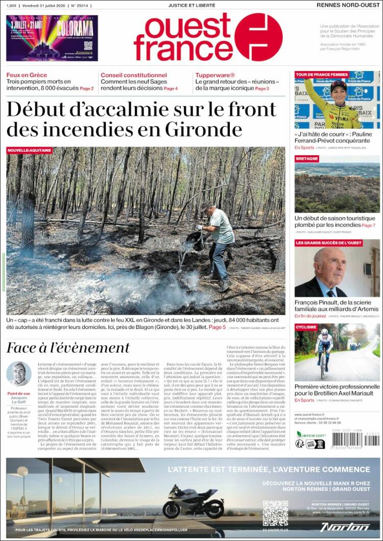 Portada de Ouest France (Francia)