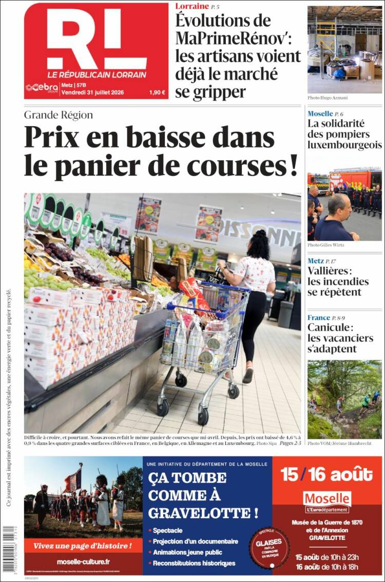 Portada de Le Republicain Lorrain (Francia)