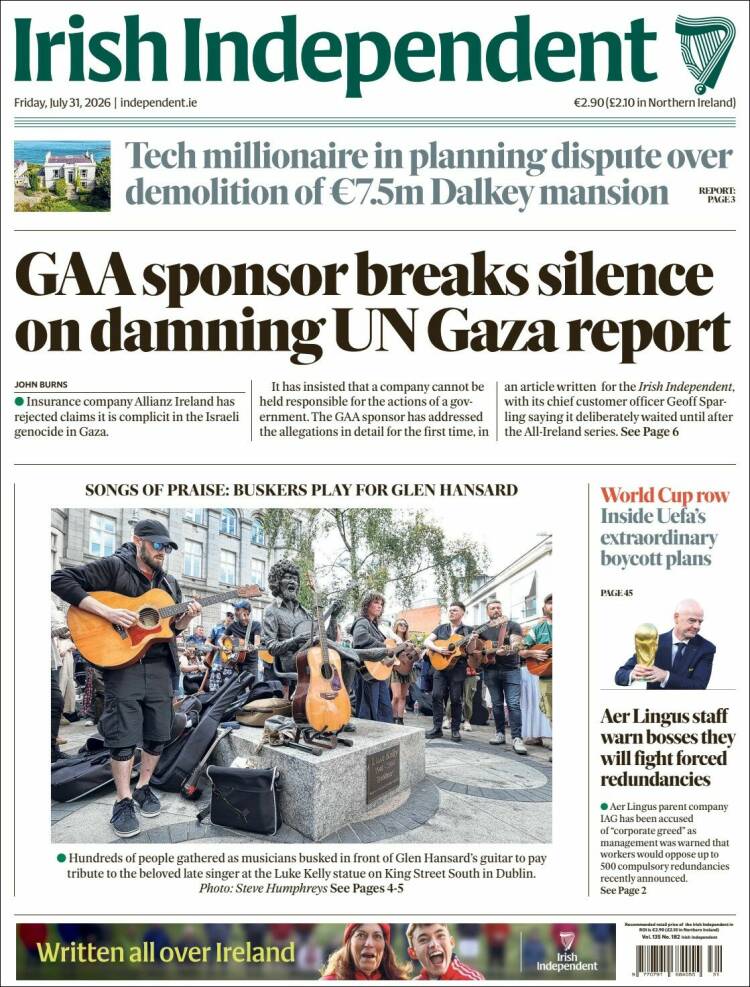 Portada de Irish Independent (Irlanda)