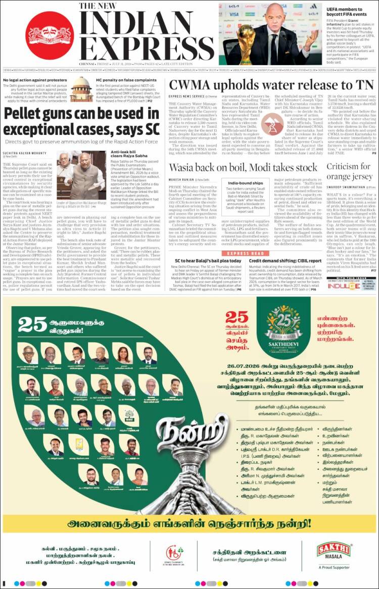 Portada de New Indian Express (India)