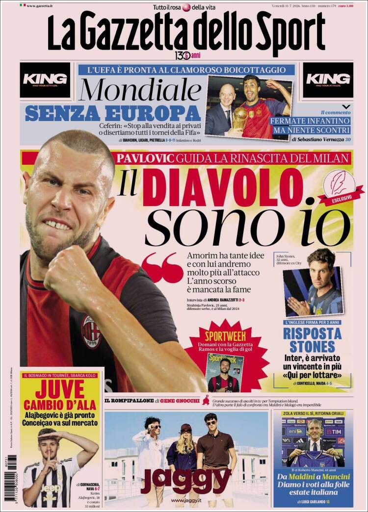 Portada de La Gazzetta dello Sport (Italia)