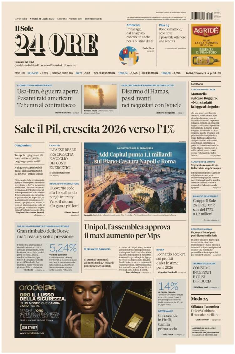 Portada de Il Sole 24 ORE (Italia)
