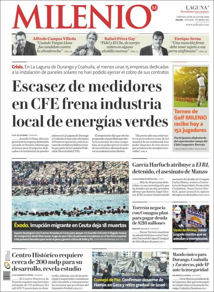 Portada de Milenio - Laguna (M&eacute;xico)