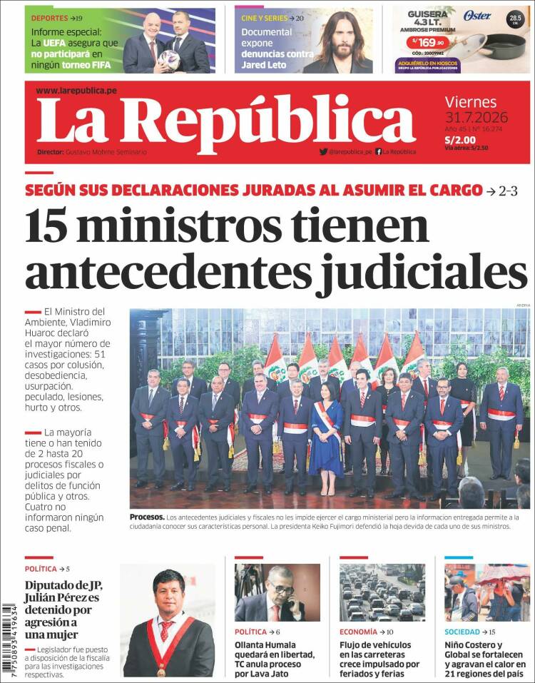 Portada de La Republica (Per&uacute;)