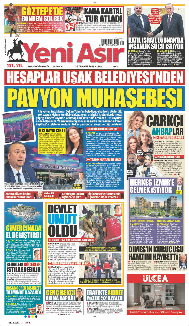 Portada de Yeni Asır (Turqu&iacute;a)