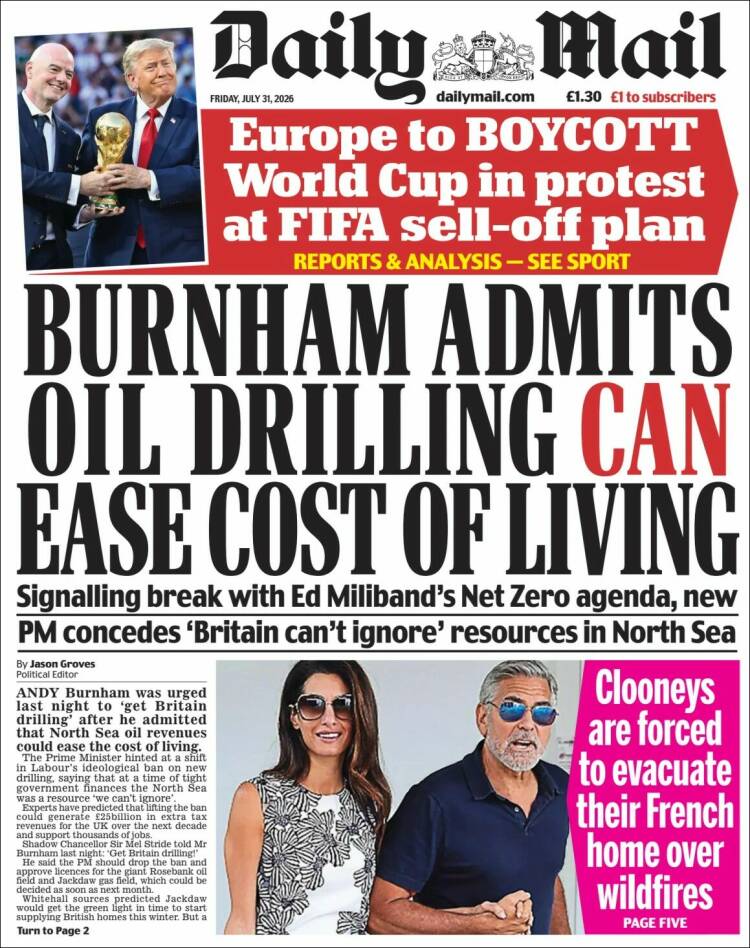 Portada de Daily Mail (Reino Unido)