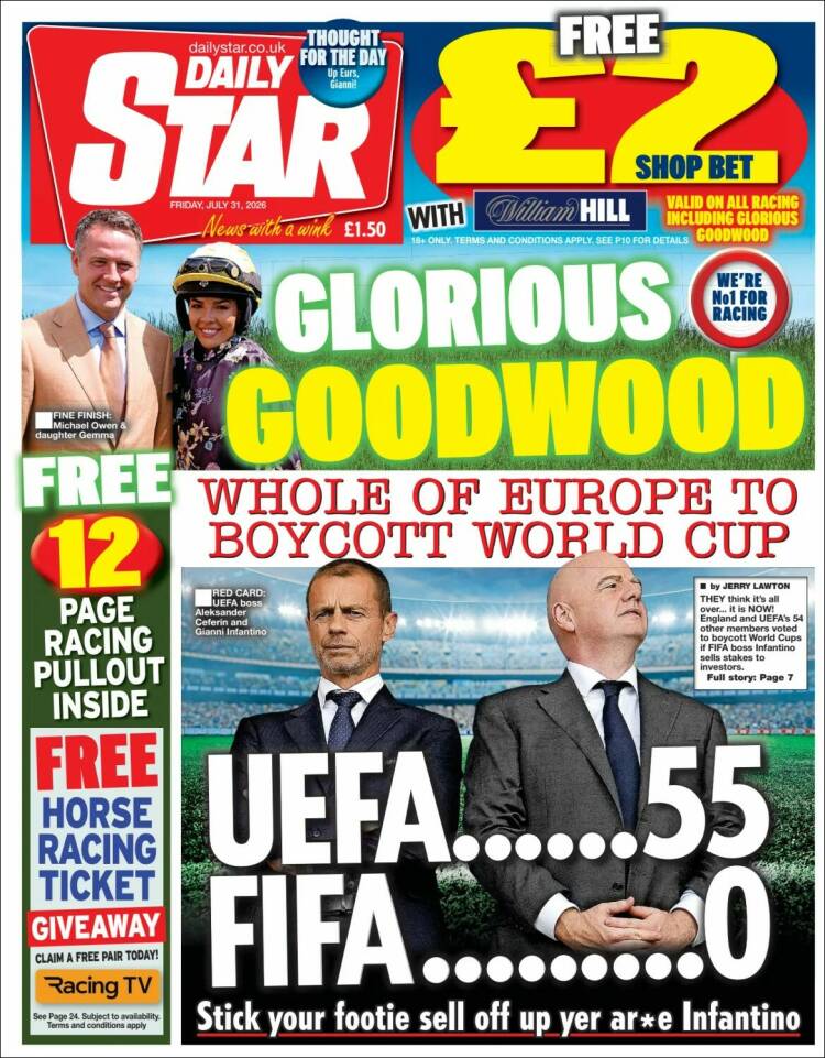 Portada de Daily Star (Reino Unido)