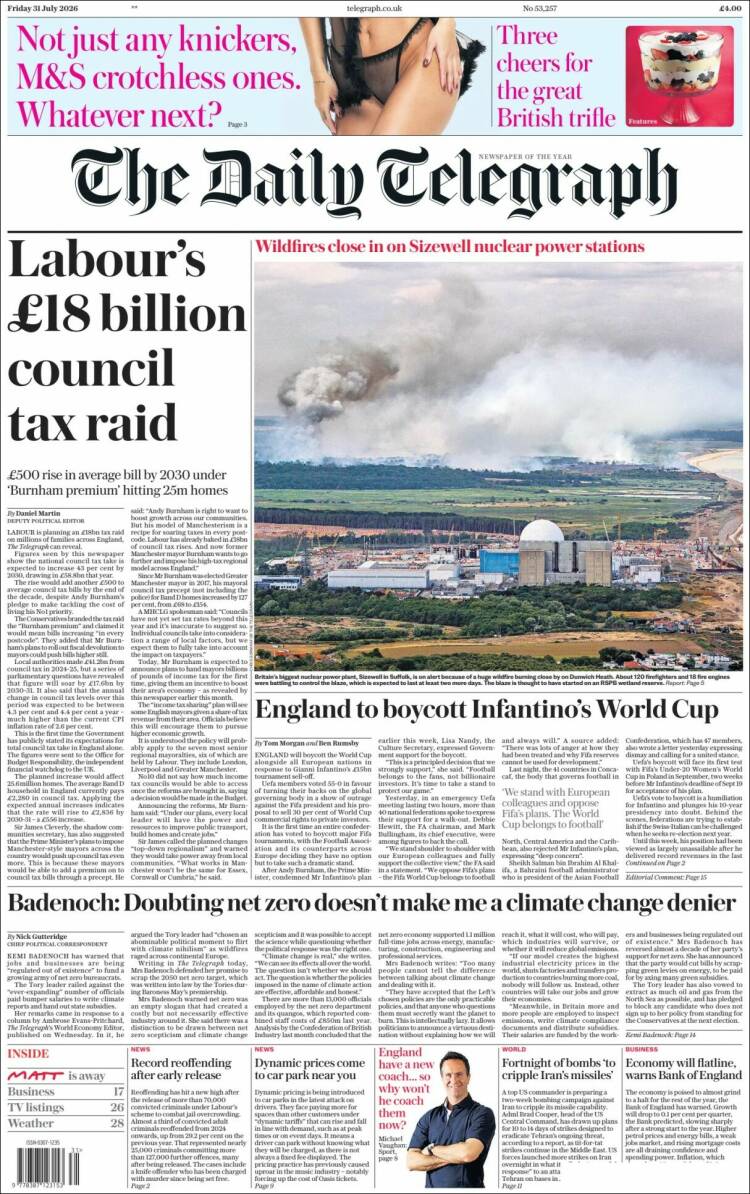 Portada de Daily Telegraph (Reino Unido)