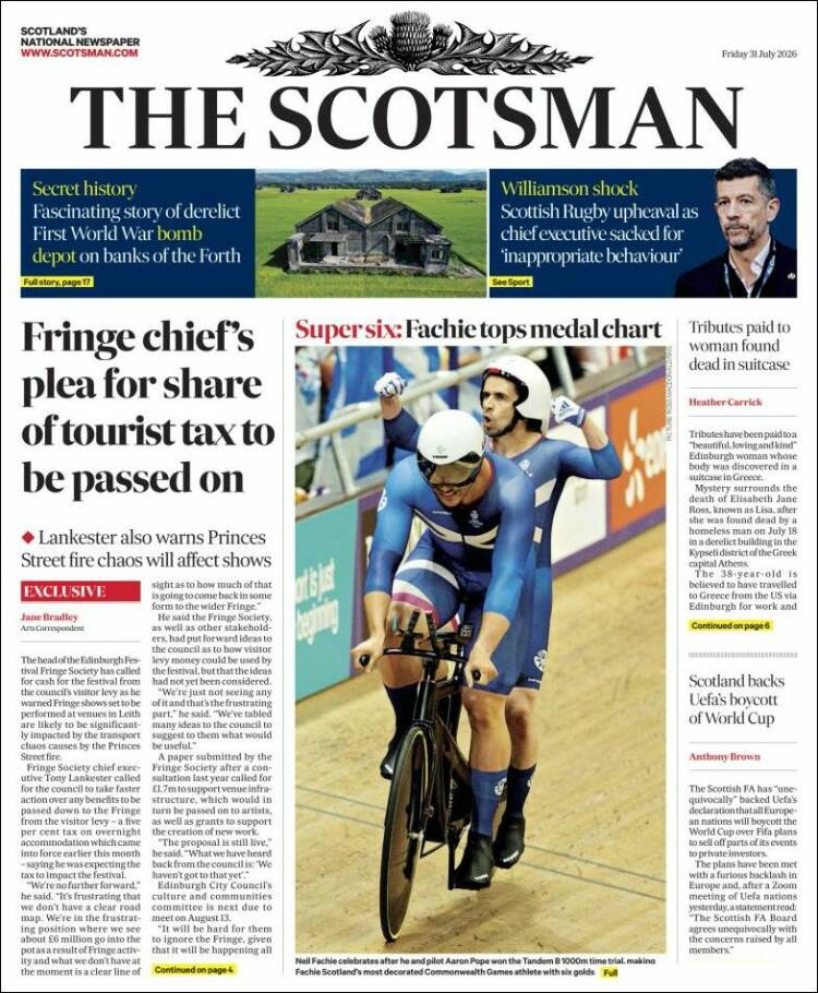 Portada de The Scotsman (Reino Unido)