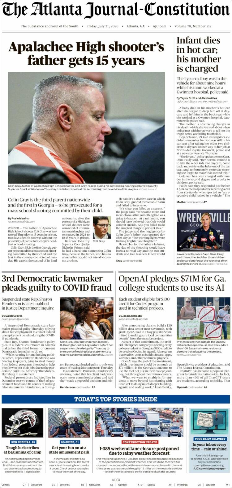 Portada de The Atlanta Journal-Constitution (USA)