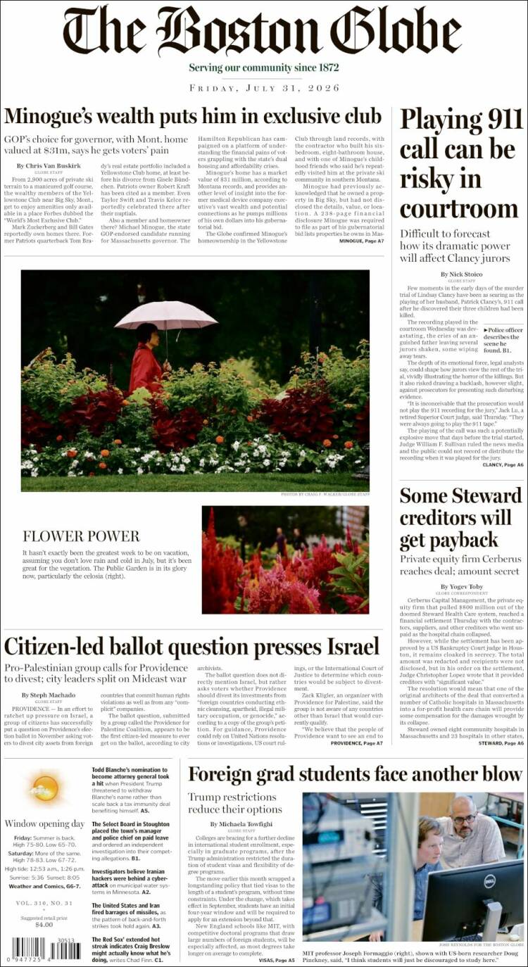 Portada de Boston Globe (USA)