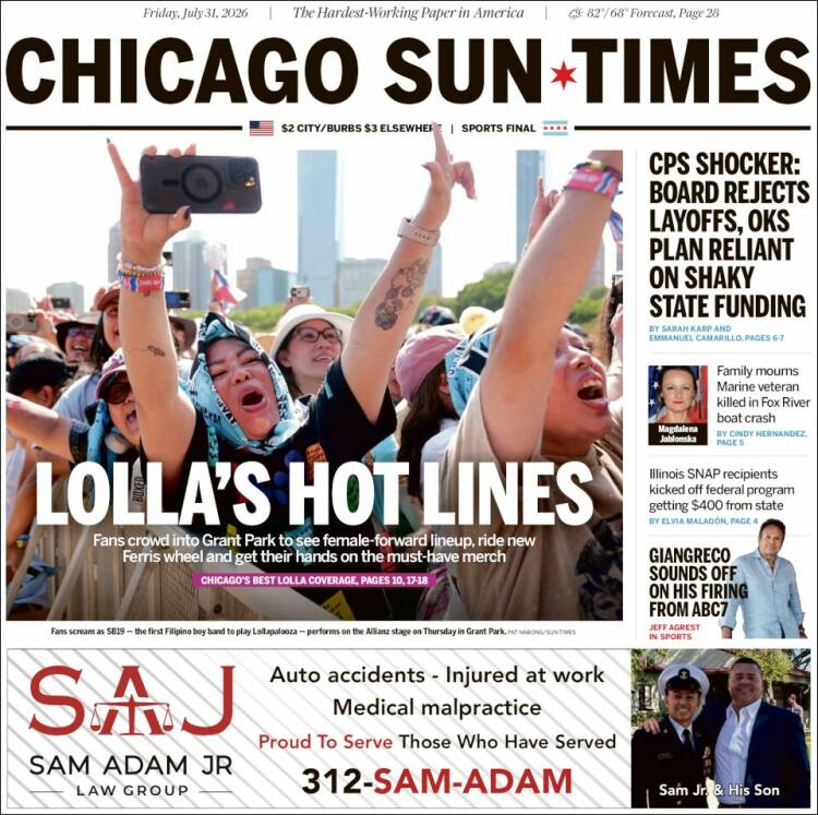 Portada de Chicago Sun-Times (USA)
