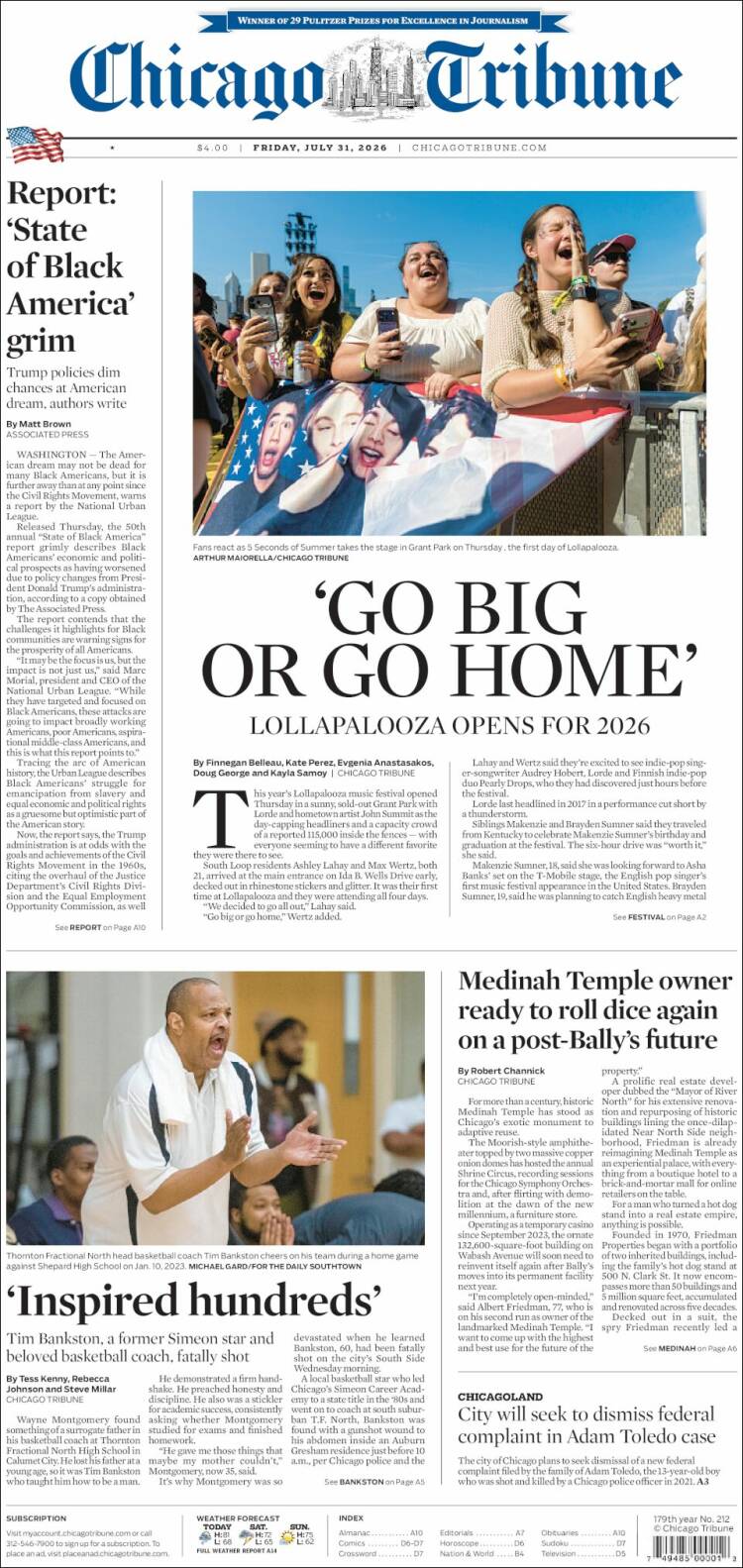 Portada de Chicago Tribune (USA)