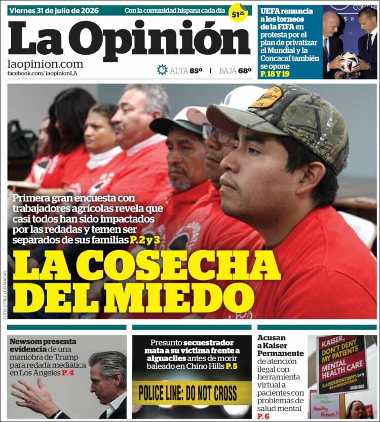 Portada de La Opinión (USA)