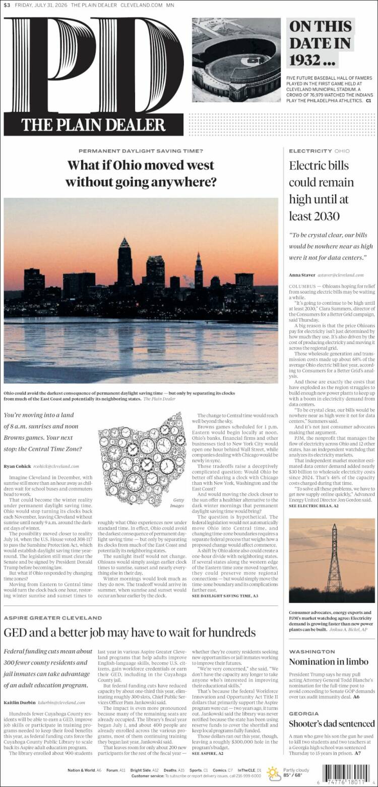 Portada de The Plain Dealer (USA)