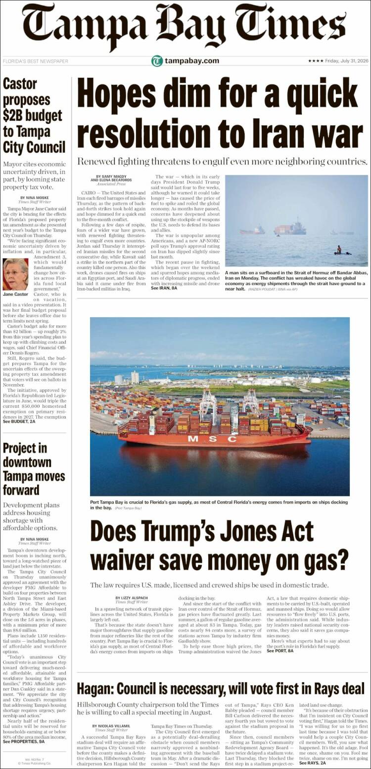 Portada de Tampa Bay Times (USA)
