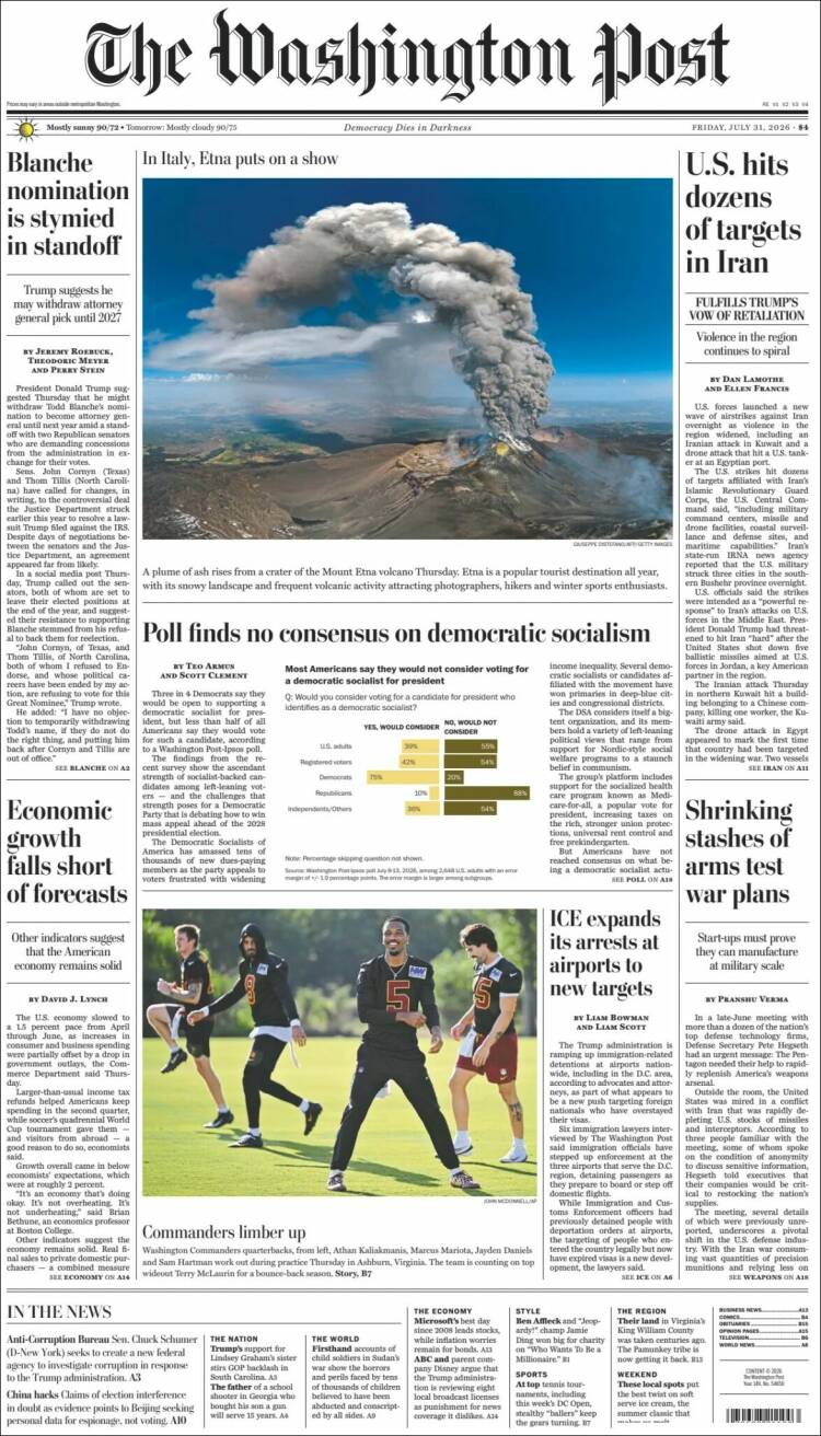 Portada de The Washington Post (USA)