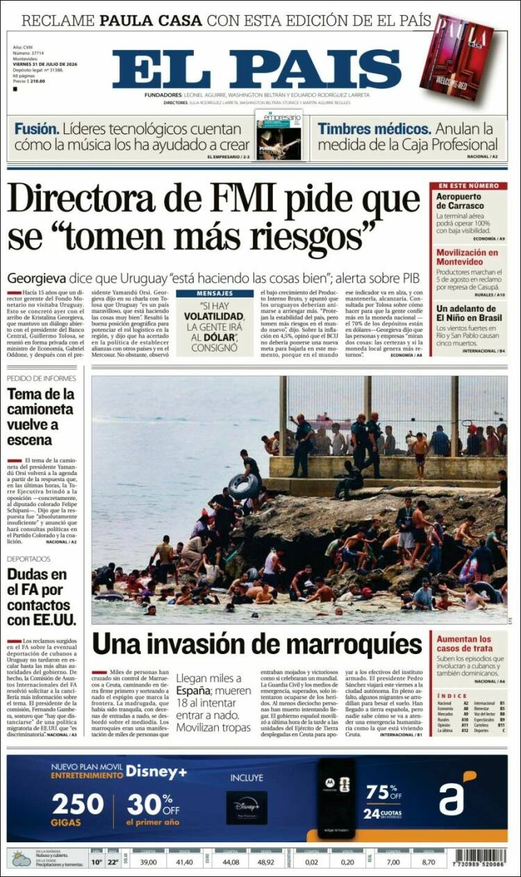 Portada de El País (Uruguay)